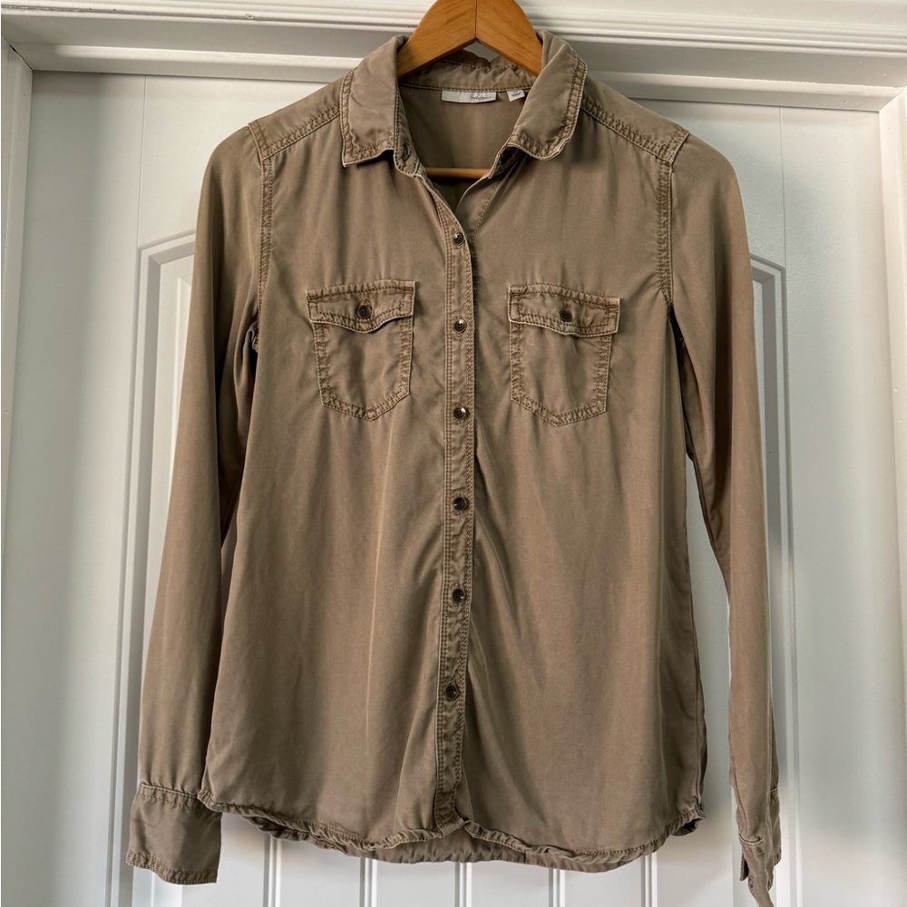 Halogen Green Brown Button-Up Long Sleeve Shirt